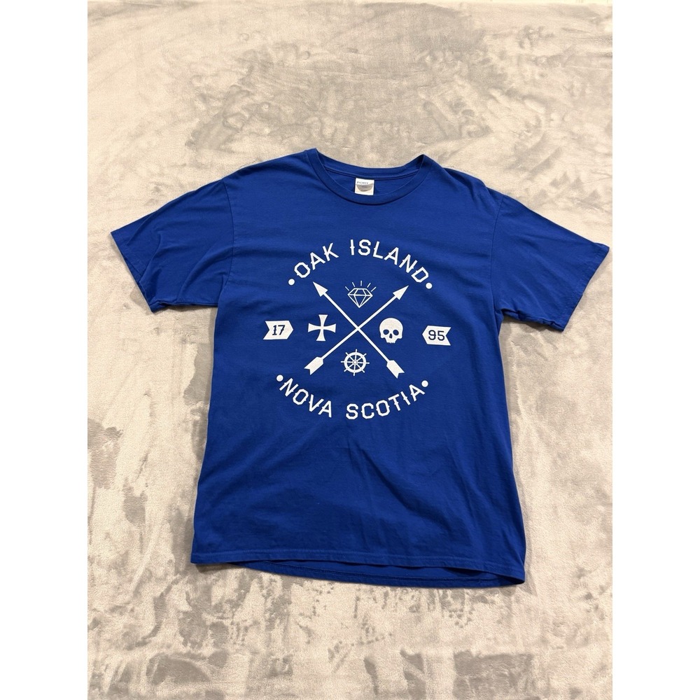 Oak Island Nova Scotia T Shirt Men's Medium Blue Treasure Hunting Pirate Graphic